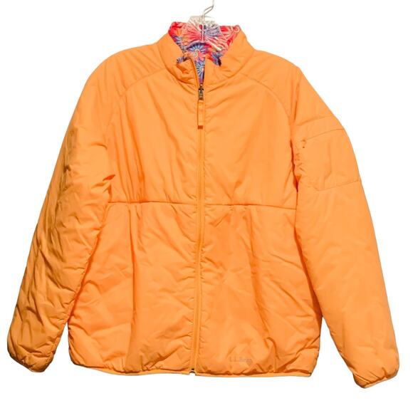 Girls L.L. BEAN Size XL Reversible Jacket PrimaLoft Floral Print Solid Zip Front - Picture 1 of 15